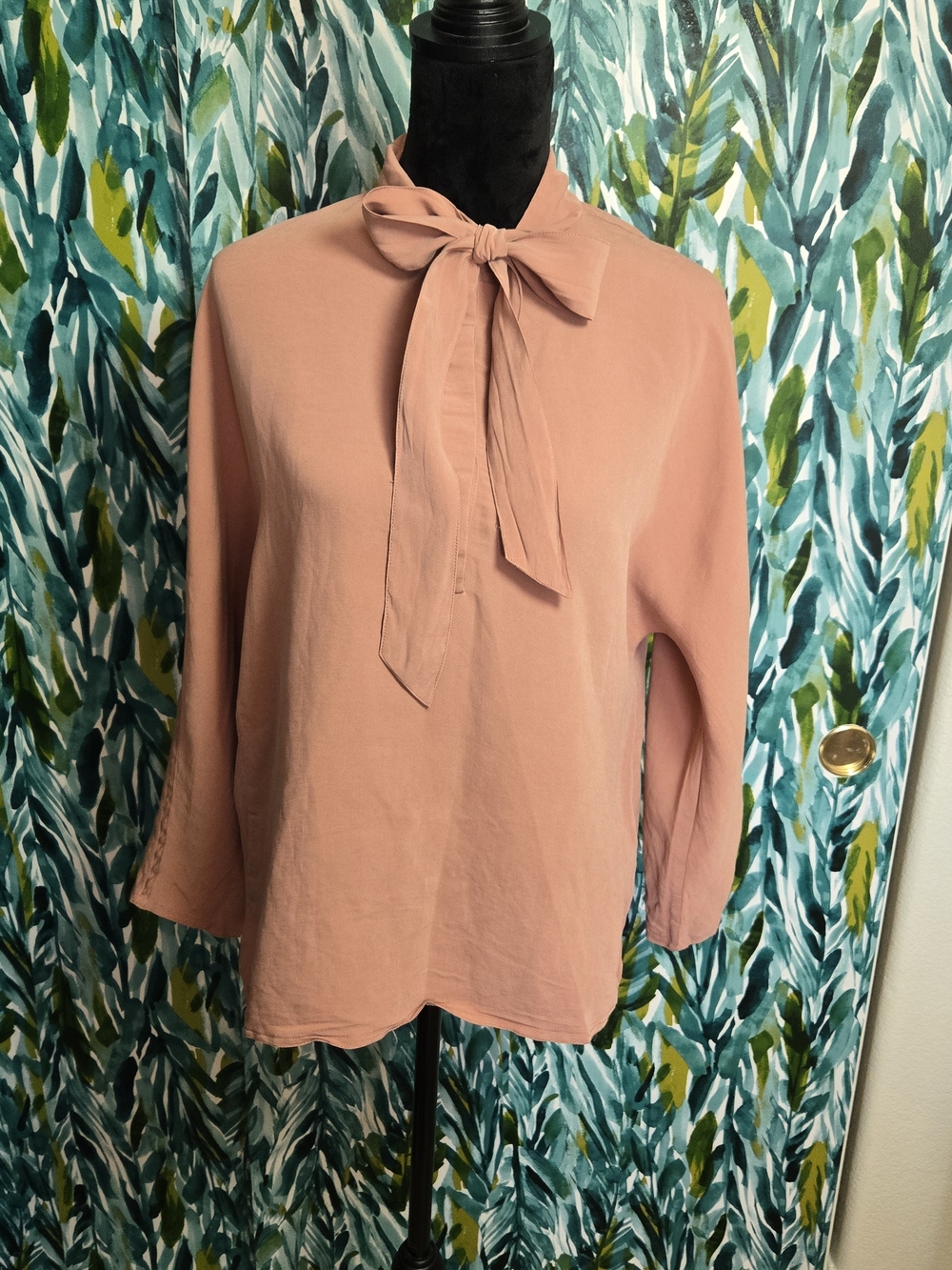 Club Monaco Tie-Neck Bow 3/4 Sleeve Blouse - Pink Rose